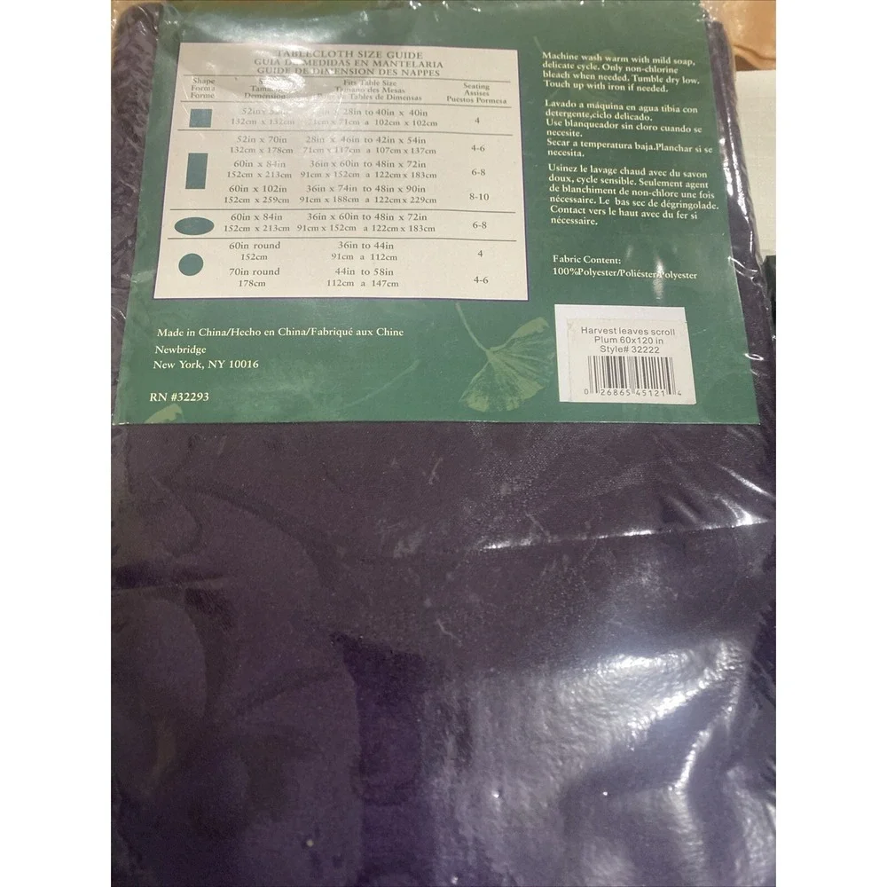 Harvest Table Cloth & 4 Napkins Linens Purple Holiday At Home 60
